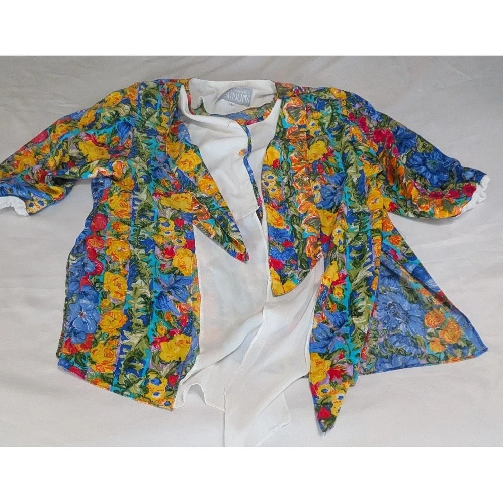 Dorothy Schoelen Platinum Skirt Set Women L 14 Multicolor Floral Excellent‎ USA